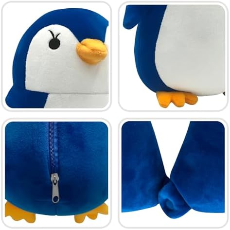 BelkVilo Small Compact Airplane Car Stroller Travel Pillow with Cute Penguin Plush for Kids Age 3