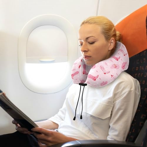 Gredecor Travel Pillow Retro Cowgirl Boots Memory Foam Adjustable Neck Pillow for Flight Car Office
