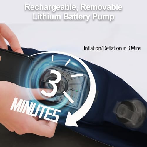 ultra- plush air mattress with 18 height cloud-like comfort and re- chargeable pump