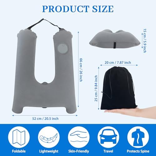 Adjustable Inflatable Travel Pillow for Neck and Head Support Foldable and Portable Car Necessity