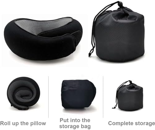 Memory Foam Travel Neck Pillow Perfect for Airplanes Offices Cars Black