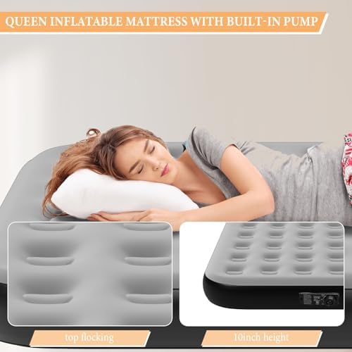 Queen Air Mattress with Built-In Pump - Inflatable Bed for Home Soft Velvet Top 10 Queen