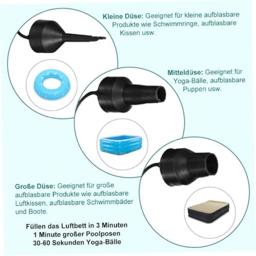 Electric Air Pump 2 in 1 Inflate Deflate with 3 Nozzles 230V12V