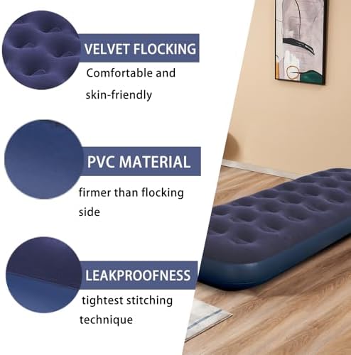 Durable Single-Sized Air Mattress with Pump for Camping and Home Use