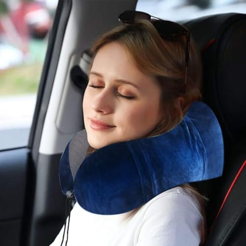 Bi-Trust U-Shape Memory Foam Travel Pillow Neck Support Head Rest Car Plane Cushion - Dark Blue