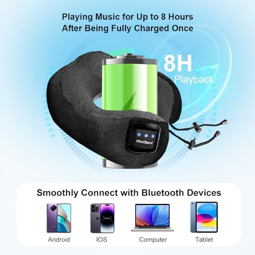 Contoured Memory Foam Neck Pillow with Bluetooth Headphones for Travel Comfort