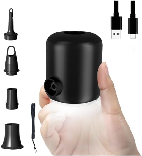 Quellindra Dual Use Portable Air Pump for Inflatables Camping Rechargeable Air Pump with 4 Nozzles LED Camping Light