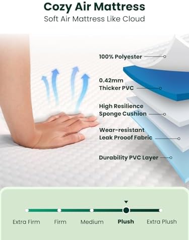 Soft and Cozy Luxury Air Mattress with Built-In Pump 900 lbs Support Easy to Inflate for Home Guests