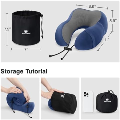 Airline Neck Pillow Set 3-Piece 360-Degree Memory Foam Pillow for Travel Car Plane Home Reduces Neck and Head Pressure