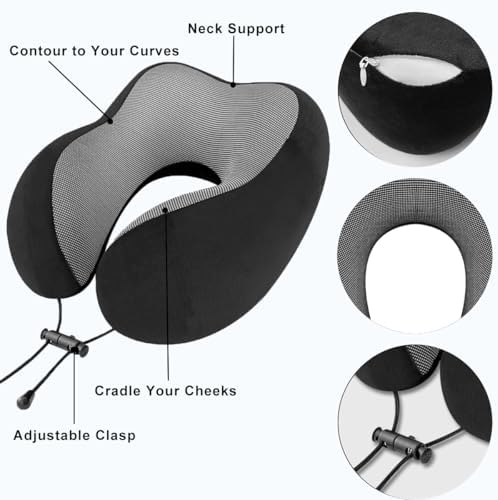 Contoured Memory Foam Neck Pillow with Bluetooth Headphones for Travel Comfort