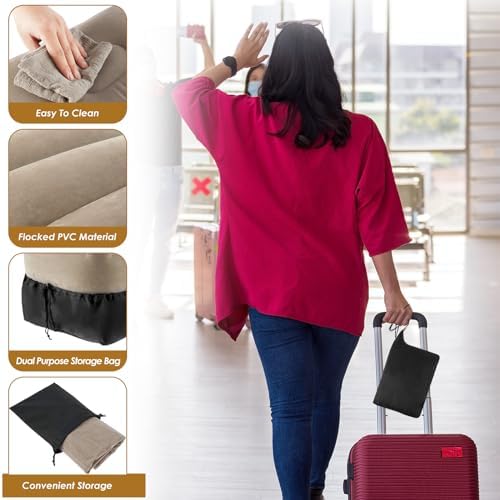 Falemusic Inflatable Travel Pillow Adjustable Height for Adults and Kids Perfect for Airplane Car and Office Use