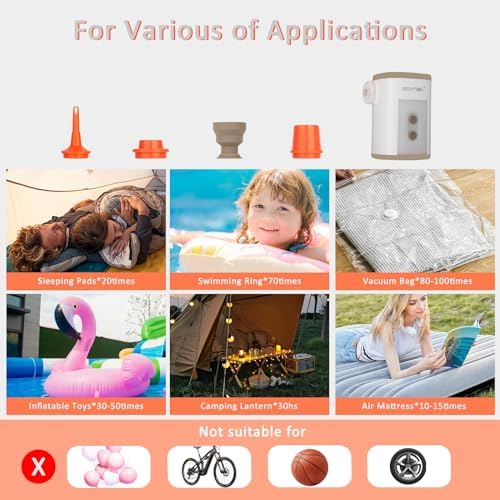 SEMTION Portable Air Pump Camping Lantern 48kPa Inflator for Air Mattresses Floating Pools