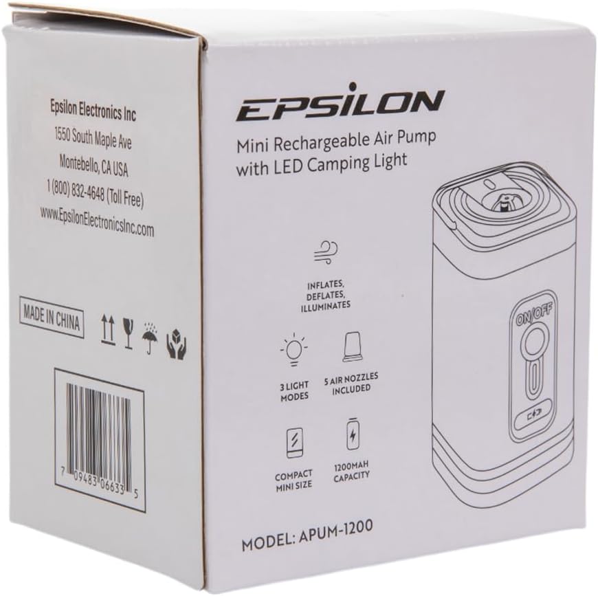 Epsilon Portable Air Pump 5 Nozzles Ultra-Fast Electric 1200mAh Air Pump with Light