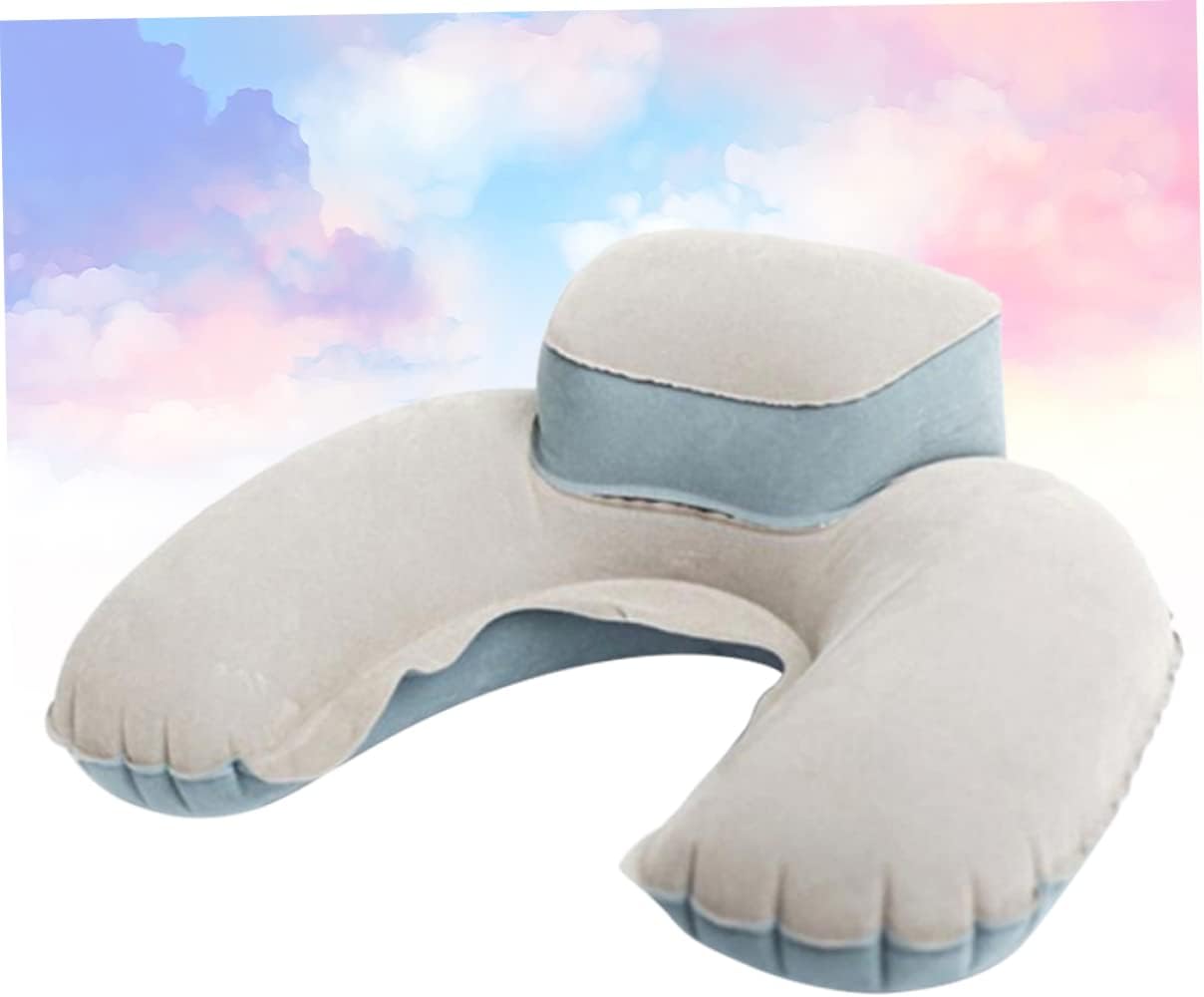 ERINGOGO Inflatable Nap Pillow with Earplug Grey for Memory Foam Travel Camping Outdoor U-Shaped