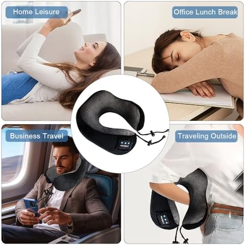 Contoured Memory Foam Neck Pillow with Bluetooth Headphones for Travel Comfort
