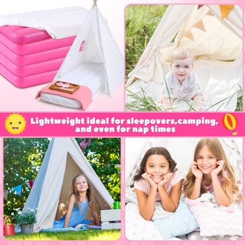 Windyun Kids Air Mattress - Pink for Kids 63x27x8 inches 2 Set for Camping
