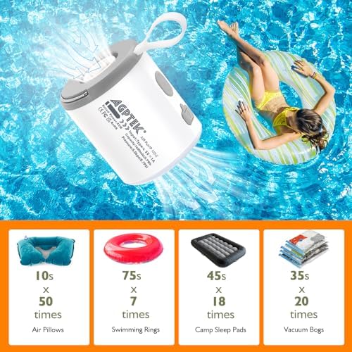 AGPTEK Mini Rechargeable Cordless Air Pump with LED Light for Camping Hiking and More