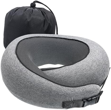 Adjustable Memory Foam Travel Pillow for Airplane Car Home Use with Gray Cover