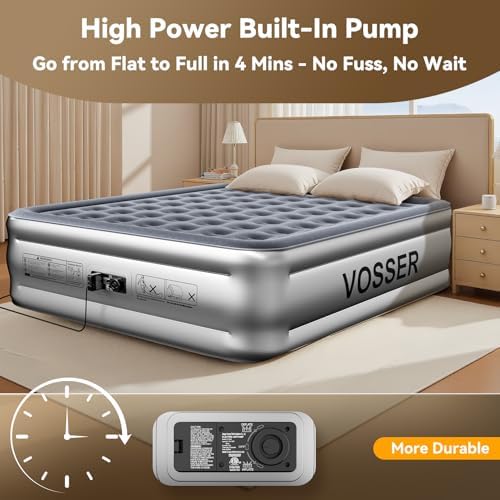 3-Min King Air Mattress with Built-In Pump Silver