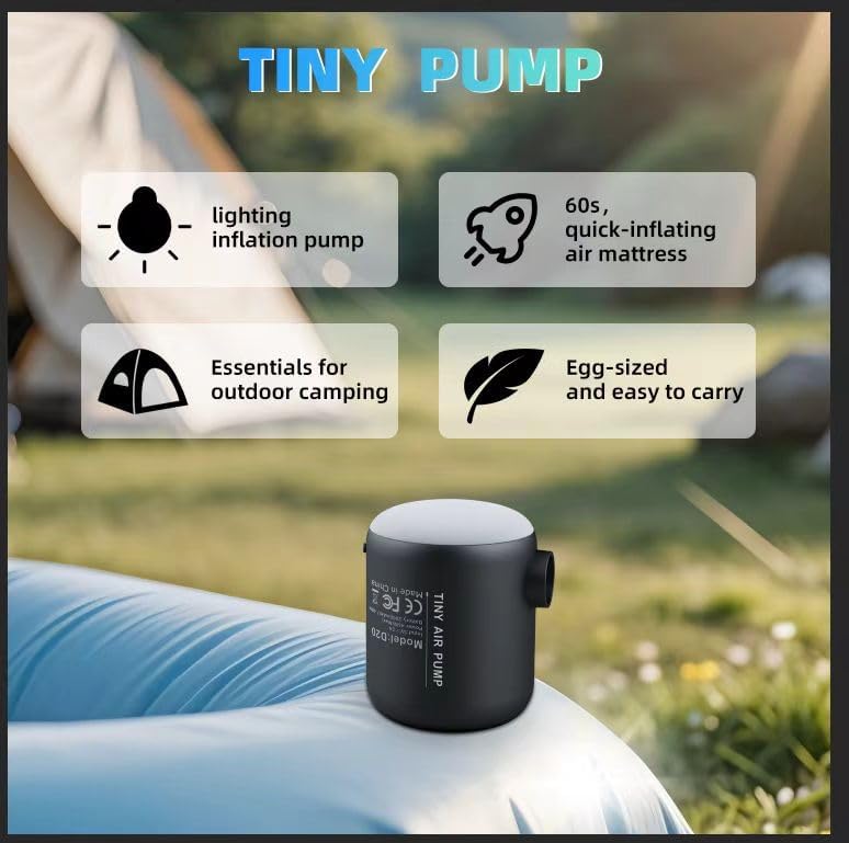 Quellindra Dual Use Portable Air Pump for Inflatables Camping Rechargeable Air Pump with 4 Nozzles LED Camping Light