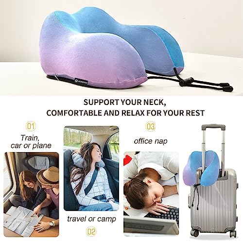 Memory Foam Travel Neck Pillow with Gradient Purple for Ergonomic Support