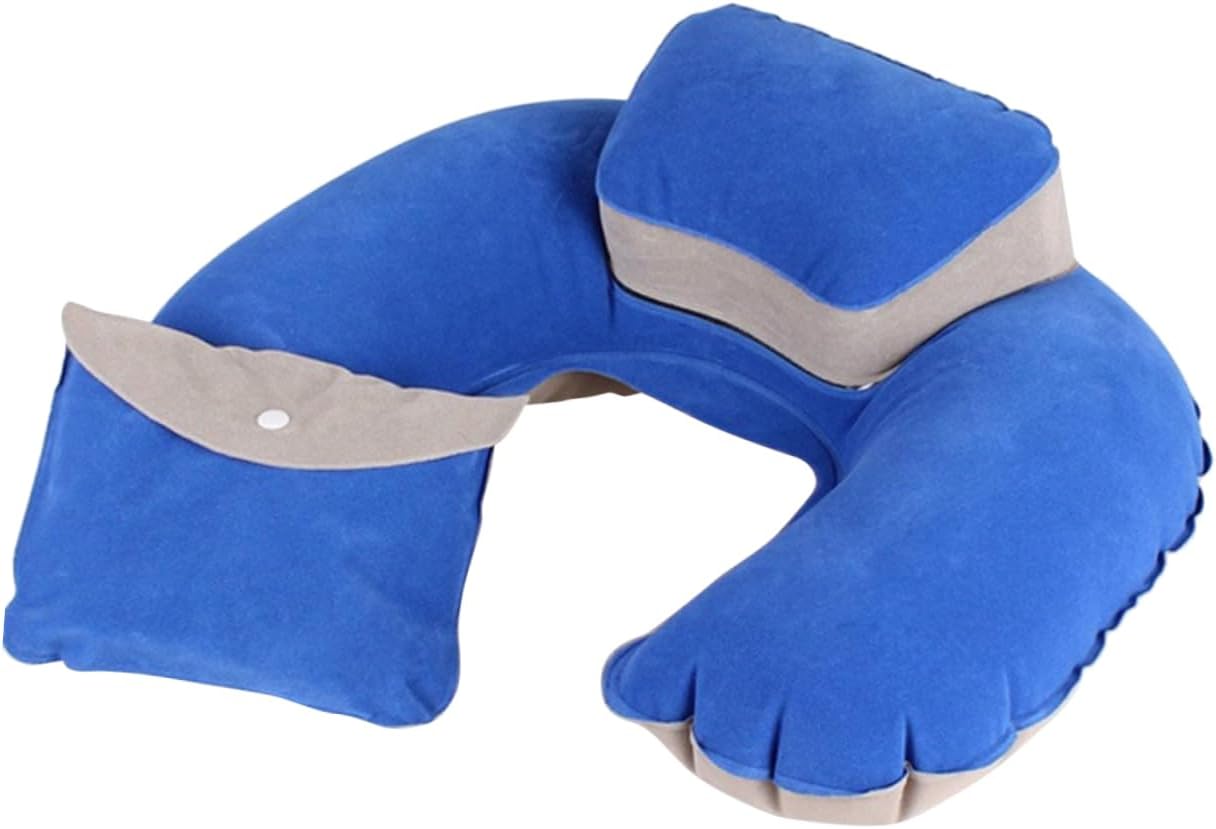 Romanisba Inflatable U-Shaped Travel Pillow With Earplugs For Neck Support Comfort