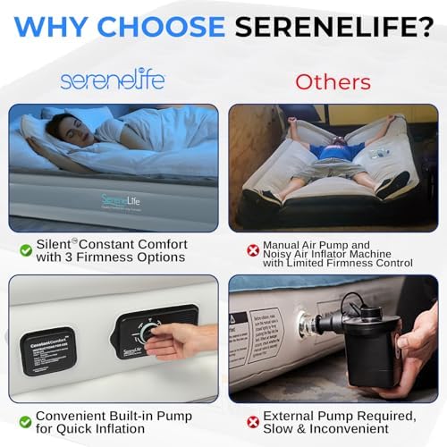 SereneLife Luxury Full Size Air MattressComfort Support for Home Camping and Travel