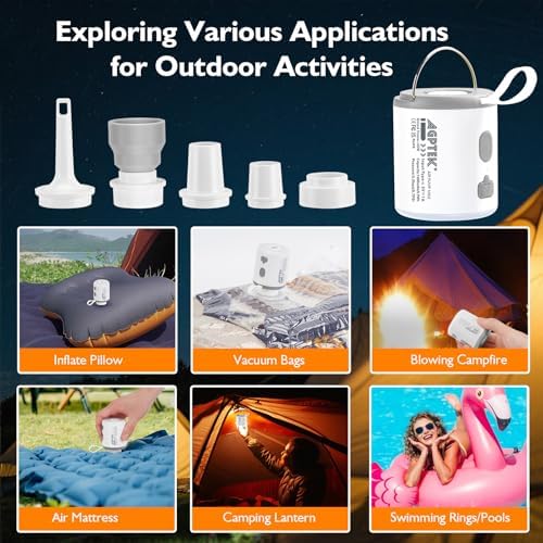 AGPTEK Mini Rechargeable Cordless Air Pump with LED Light for Camping Hiking and More