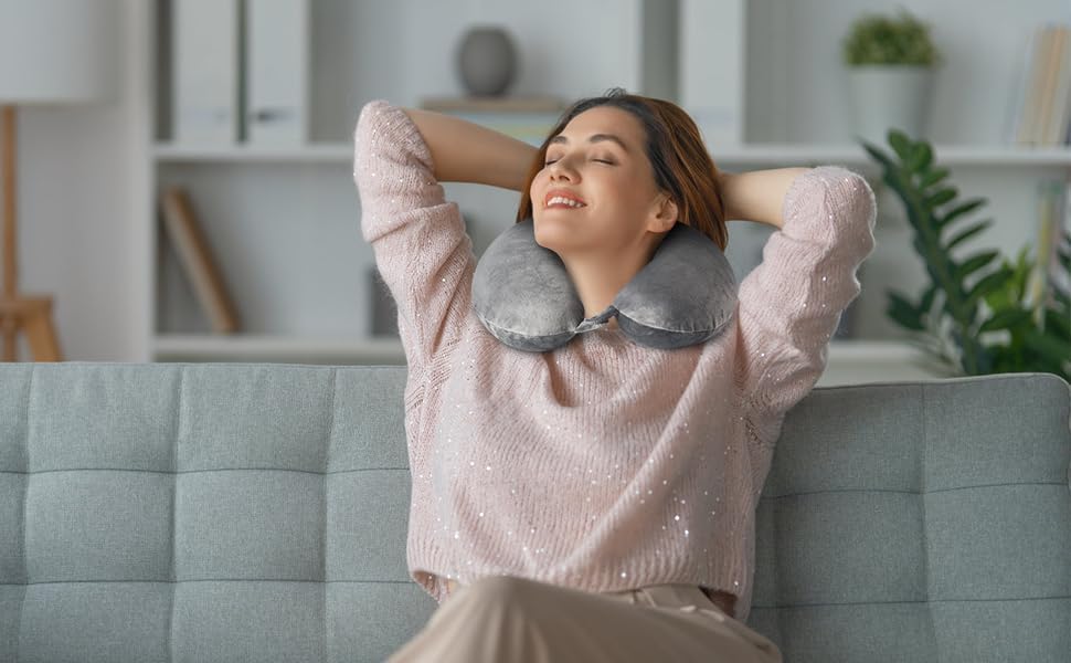 Memory Foam Travel Pillow - Adjustable Compact Lightweight Neck Pillow for Camping Car and Home Use