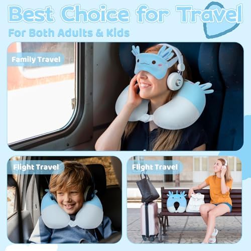 Axolotl Neck Pillow for Kids Teens Multi-functional Travel Pillow for Airplane Car Road Trip