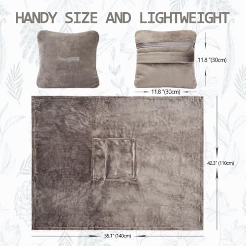 Premium 2-in-1 Travel Blanket Soft Travel Pillow for Plane Car Office Gray