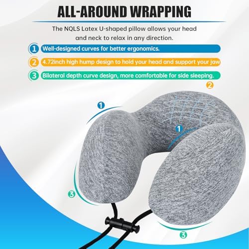 NLQS Airplane Travel Pillow Natural Latex Neck Support Gray