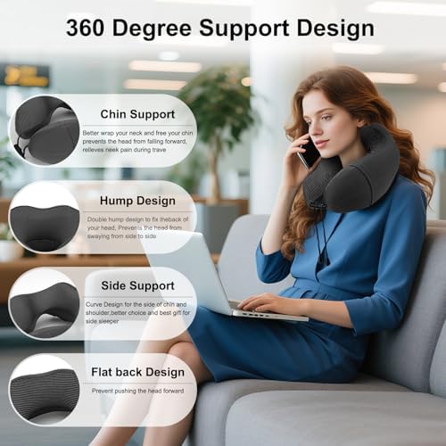 JMBNH Travel Pillow Memory Foam Neck Pillow for Airplane Car Use with Storage Box