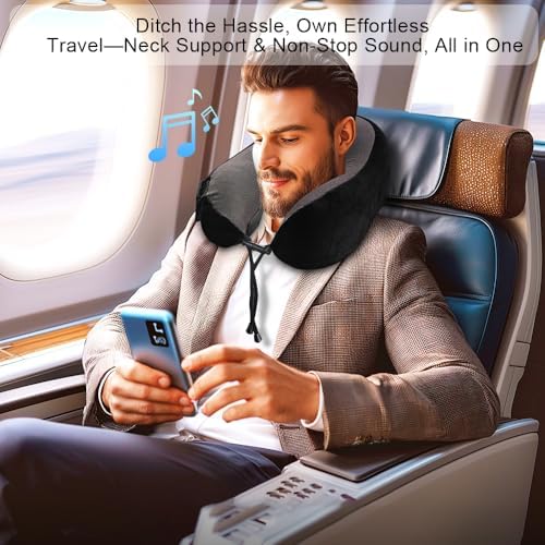 Contoured Memory Foam Neck Pillow with Bluetooth Headphones for Travel Comfort