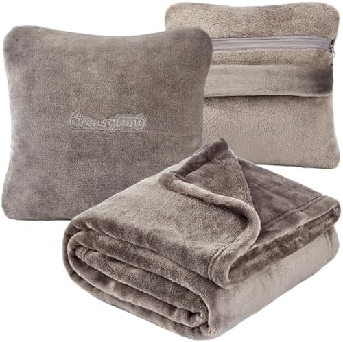 Premium 2-in-1 Travel Blanket Soft Travel Pillow for Plane Car Office Gray