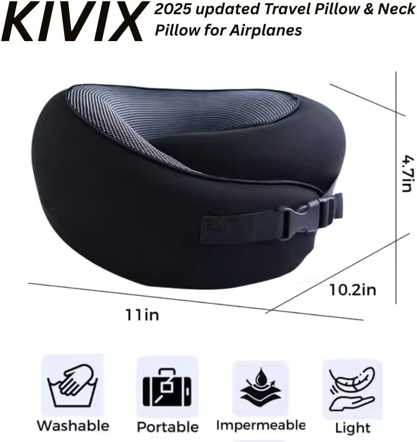 KIVIX 2025 Updated Travel Pillow for Airplanes - Neck Support and Comfort