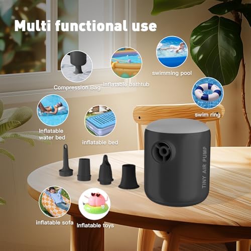 Quellindra Dual Use Portable Air Pump for Inflatables Camping Rechargeable Air Pump with 4 Nozzles LED Camping Light