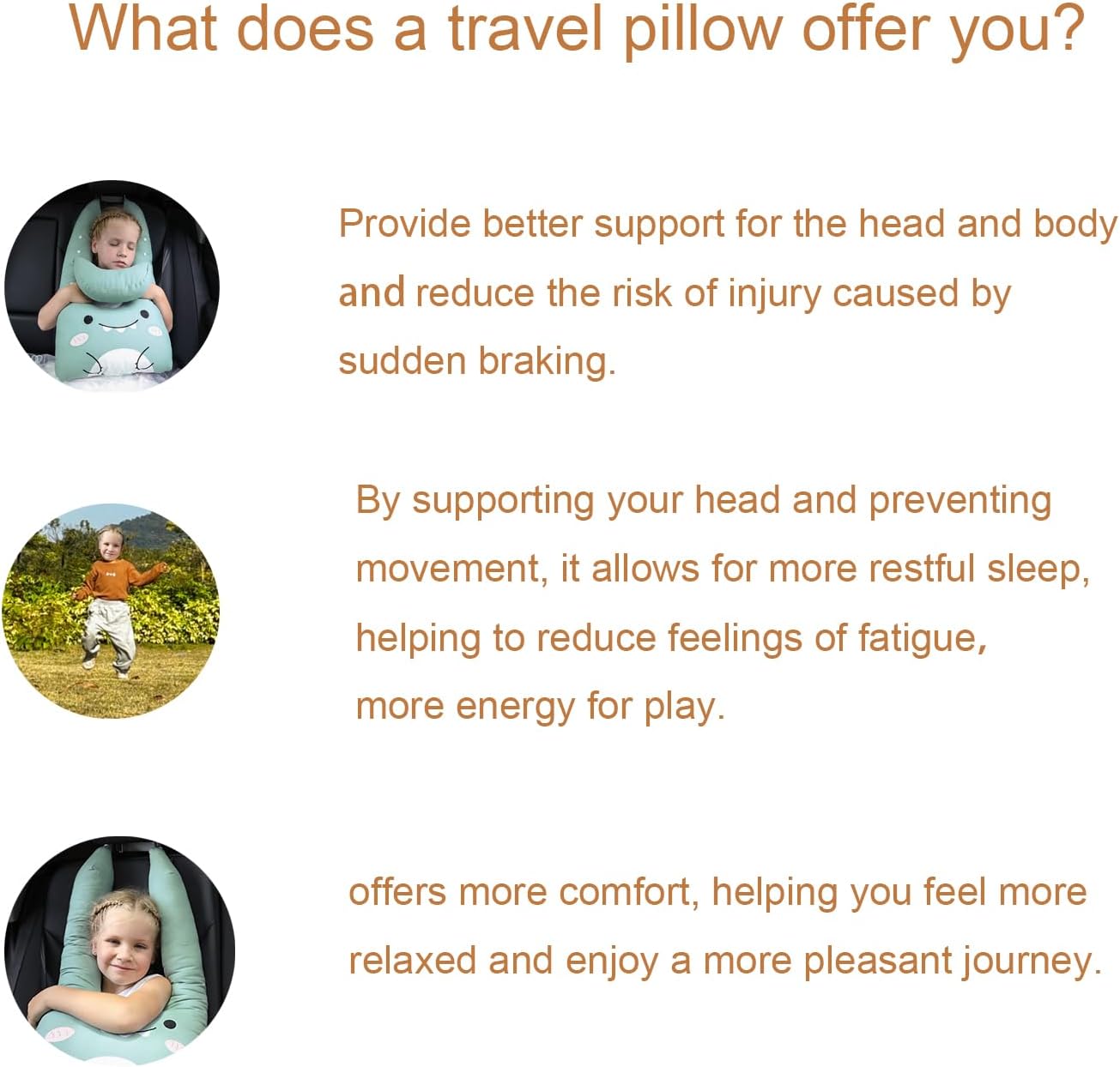 Long Huo U-Shaped Travel Pillow for Adults and Kids - Skin-Friendly Car Seat Pillow for Road Trips