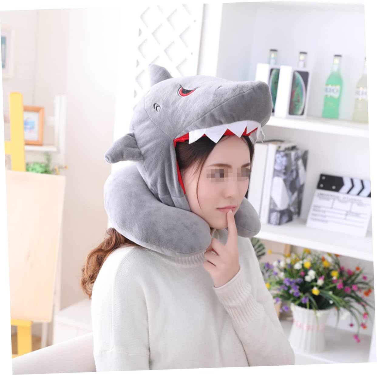 Shark Head Travel Pillow for Adults and Kids Unisex Perfect for Sleeping Wearing and Fun Parties