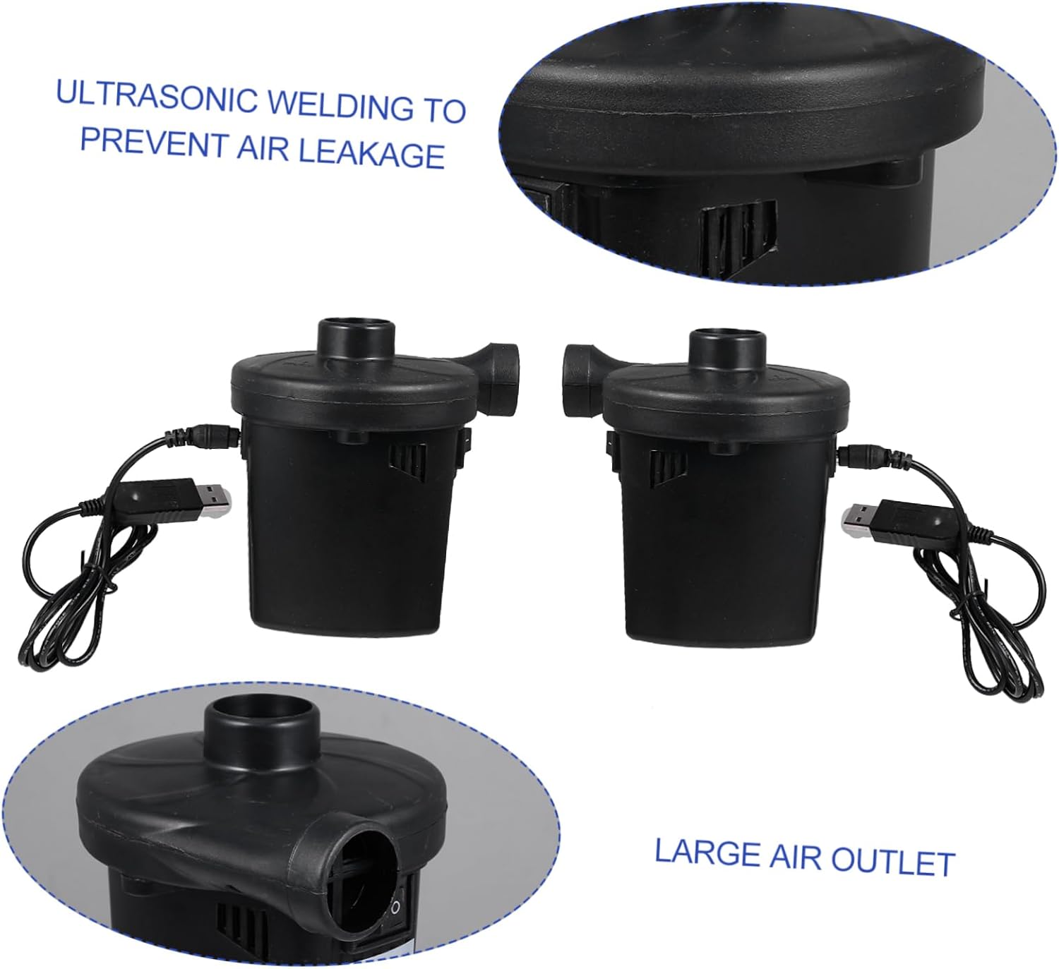 VOSAREA Rechargeable USB Air Pump for Fast Inflation of Air Mattresses Pools Rafts and More