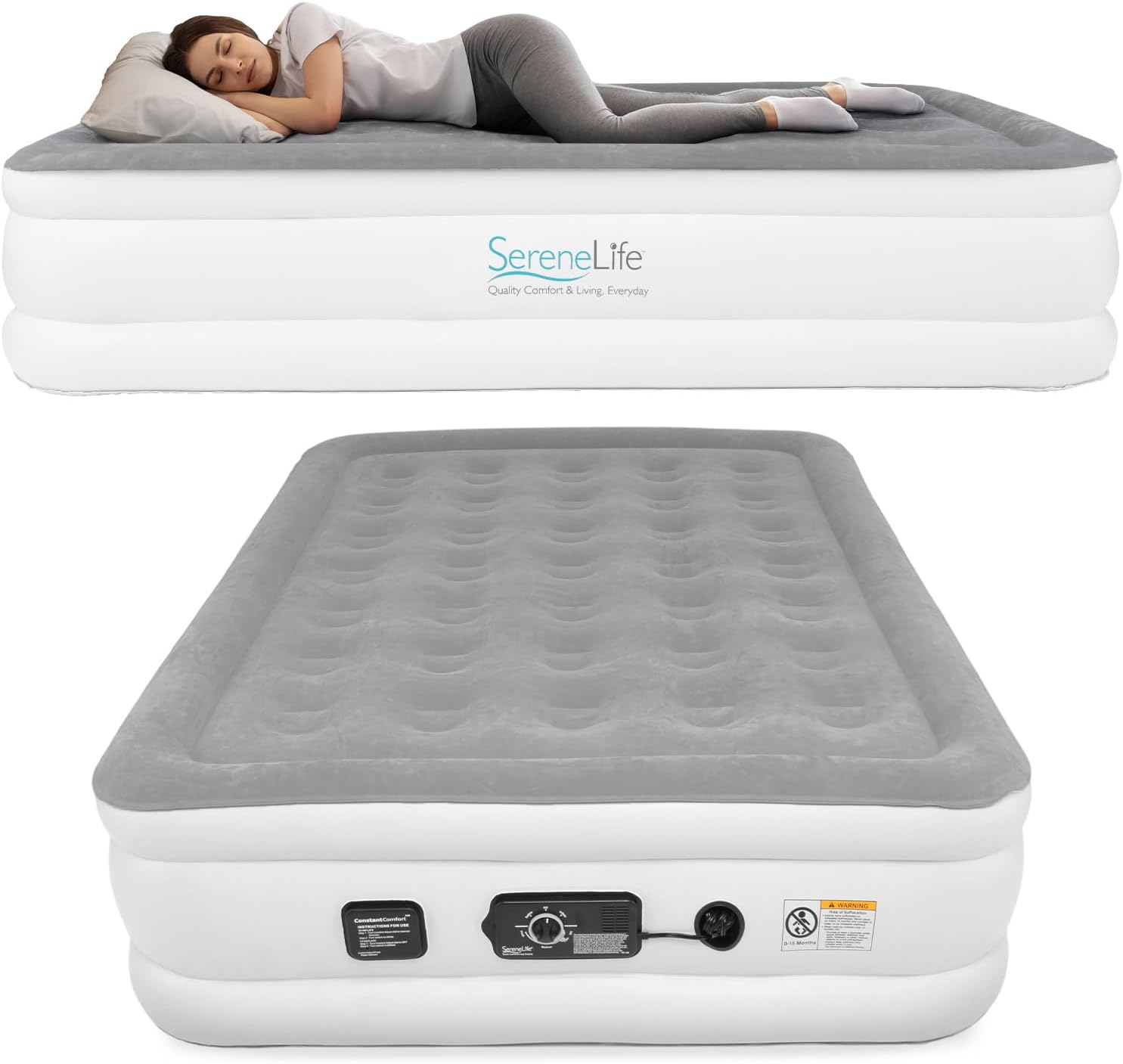 SereneLife Luxury Full Size Air MattressComfort Support for Home Camping and Travel