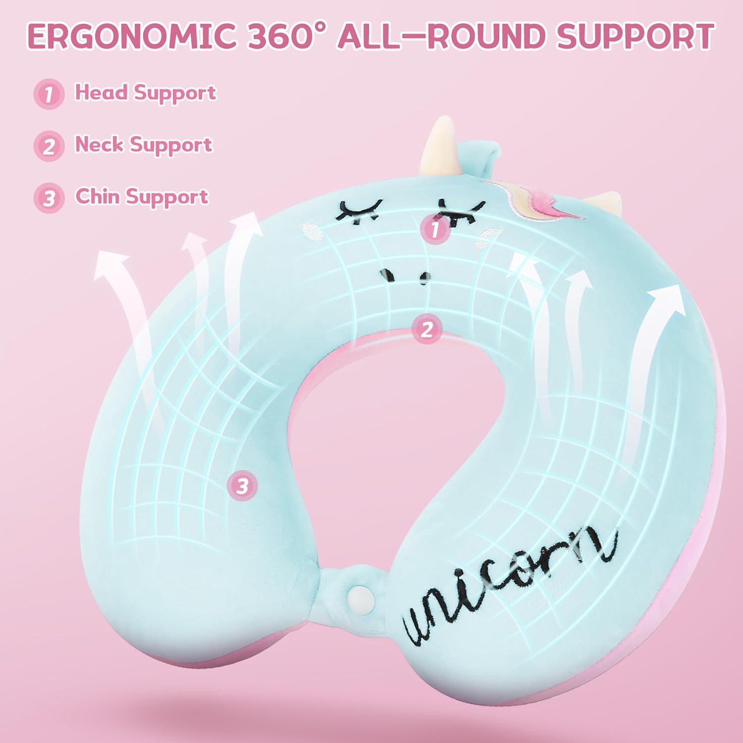 OBloved Memory Foam Toddler Neck Pillow with Unicorn Eye Mask for Travel