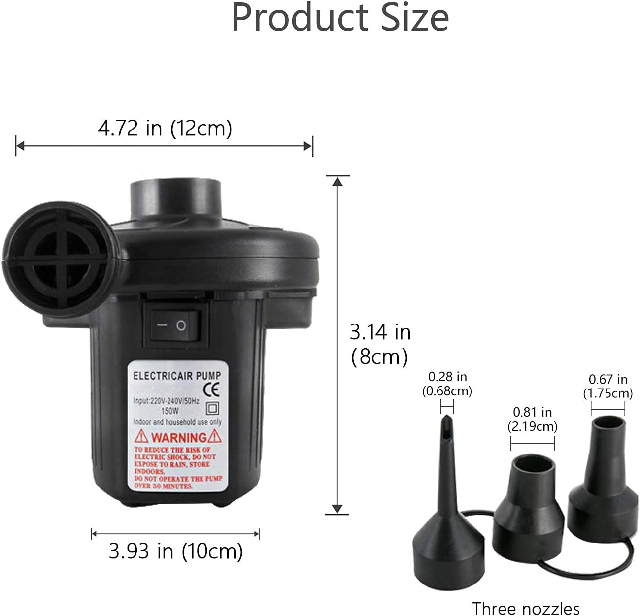 Electric Air Pump for inflatable boat pool and air mattress - 110V 3 nozzles quick inflate and durable