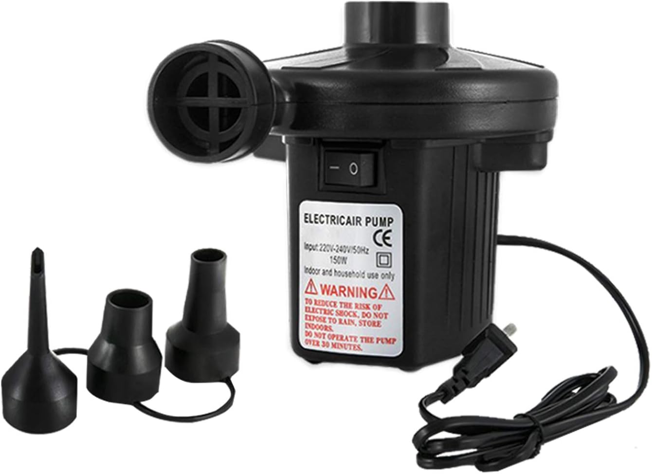Electric Air Pump for inflatable boat pool and air mattress - 110V 3 nozzles quick inflate and durable