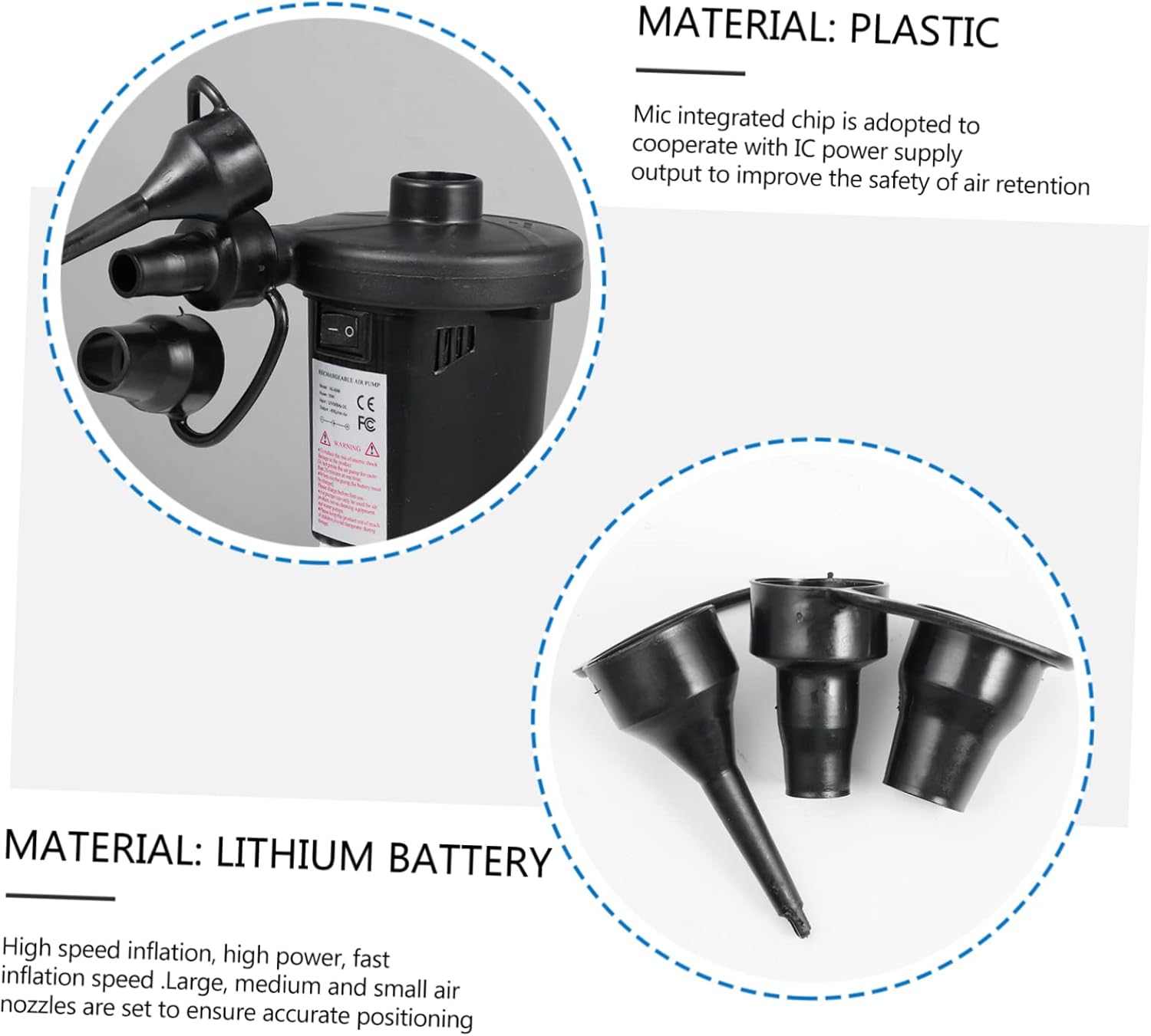 VOSAREA Rechargeable USB Air Pump for Fast Inflation of Air Mattresses Pools Rafts and More