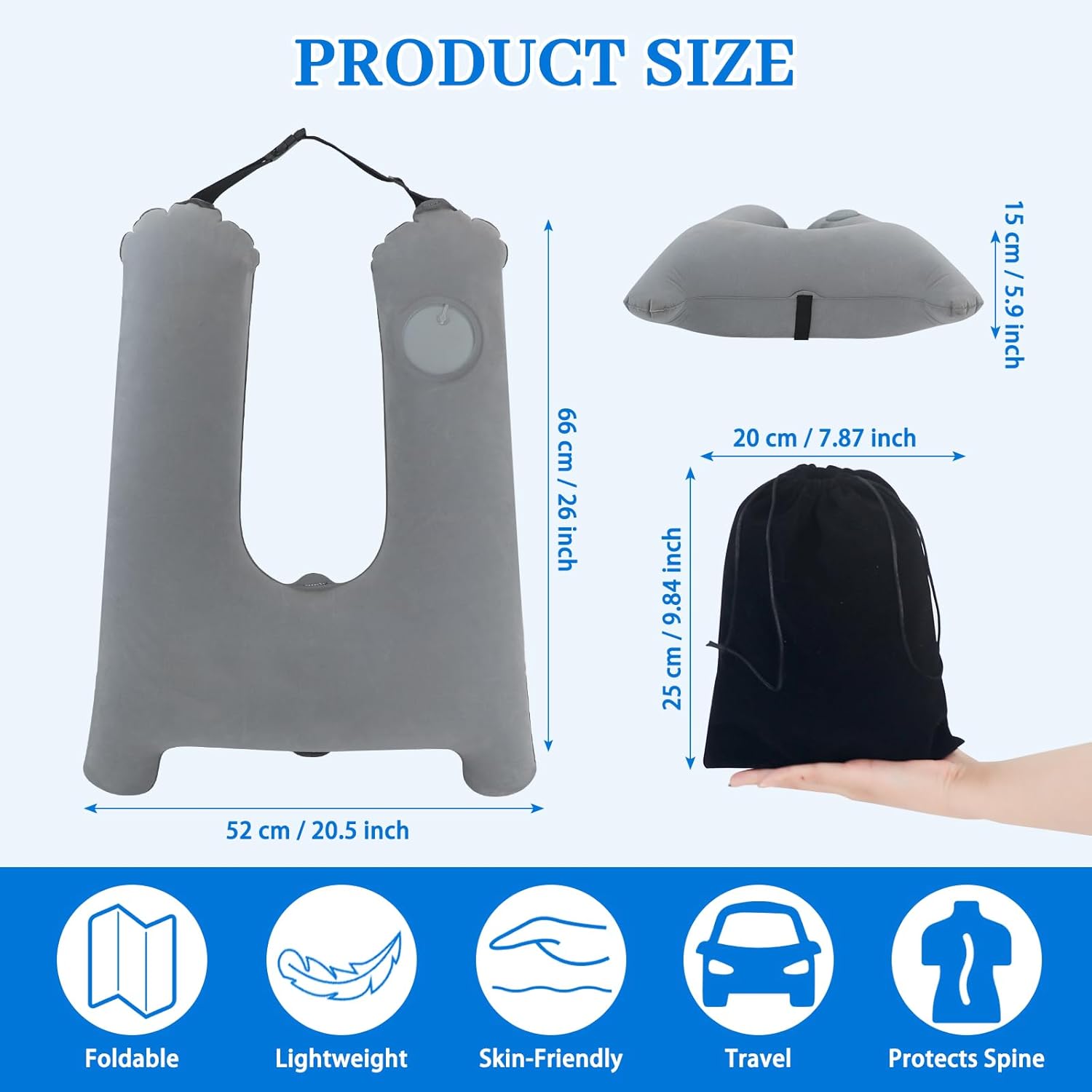 Adjustable Inflatable Travel Pillow for Neck and Head Support Foldable and Portable Car Necessity