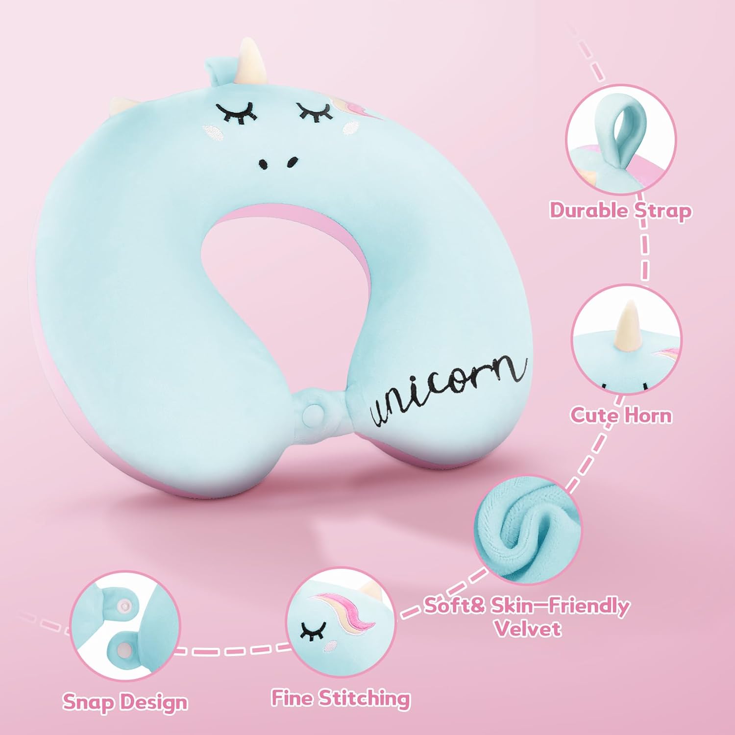 OBloved Memory Foam Toddler Neck Pillow with Unicorn Eye Mask for Travel