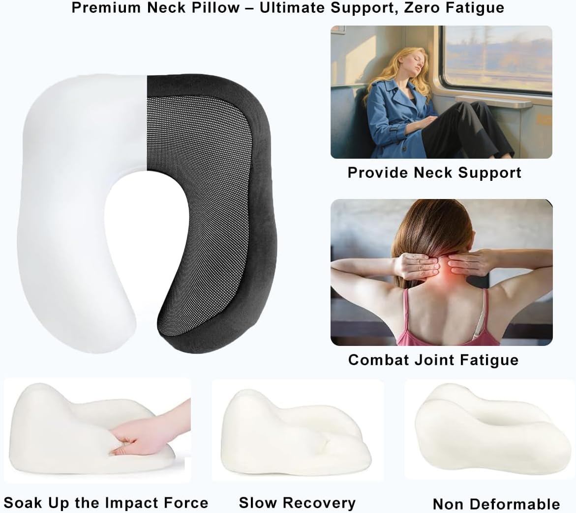 Contoured Memory Foam Neck Pillow with Bluetooth Headphones for Travel Comfort