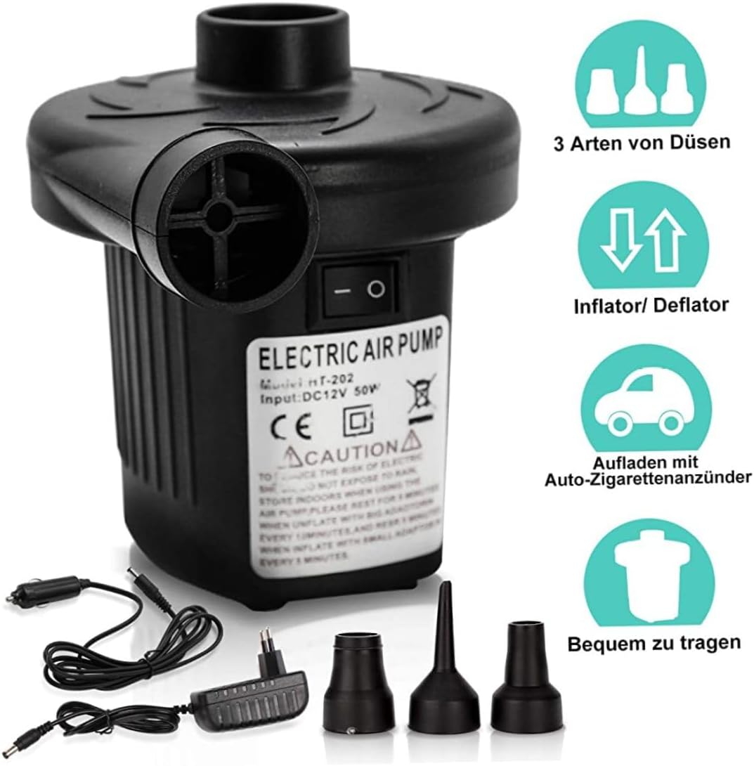 Electric Air Pump 2 in 1 with 3 Nozzles 230V12V for Inflatable Mattress Boat Sofa
