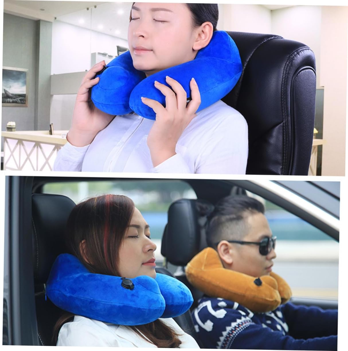 U-Shaped Travel Pillow Neck Support Ergonomic Design for Airplanes Trains Home Use Fast Inflated in Seconds